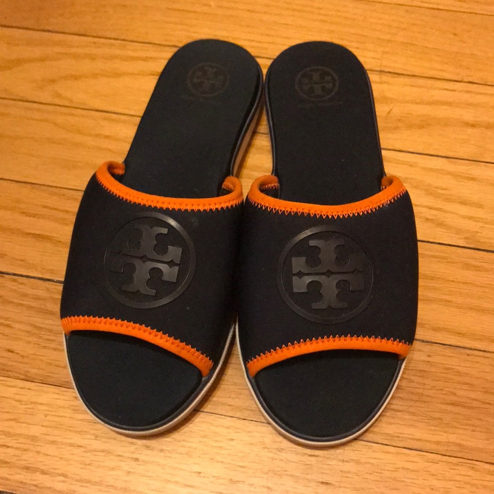 Tory Burch Blue Neoprene Logo Slide